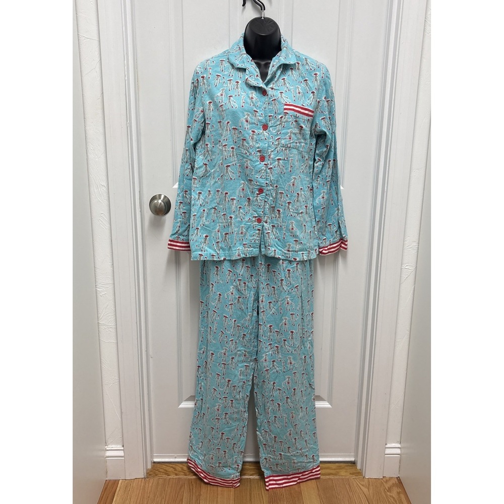 Munki Munki Blue Sock Monkey Pajama Set Long Sleeve‎ Pants Medium
